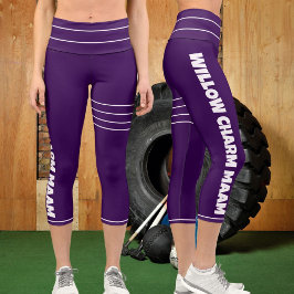 ダークパーソナライズされたパープルホワイトペットネームストライプDiy カプリレギンス