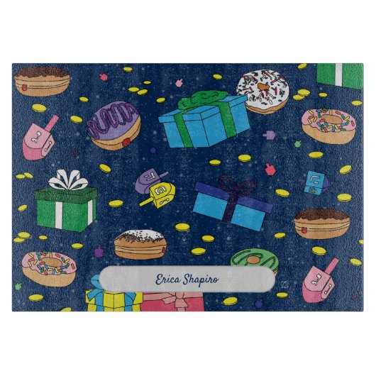 ダークパーソナライズされたブルーハヌカー模様 カッティングボード (正面)