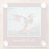 ダークパーソナライズされたレッドとグリーンマンダリンアヒル ガラスコースター (裏面)