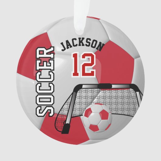 ダークパーソナ赤と白ライズサッカーボール オーナメント (正面)
