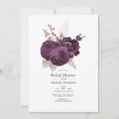 ダークパープルおよびバラ金ゴールドフローラブライダルシャワー 招待状 (正面)