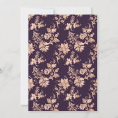 ダークパープルおよびバラ金ゴールドフローラブライダルシャワー 招待状 (裏面)