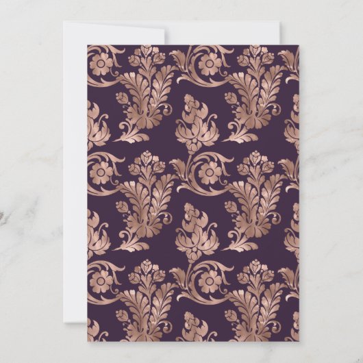 ダークパープルおよびバラ金ゴールドフローラ婚約パーティ 招待状 (裏面)