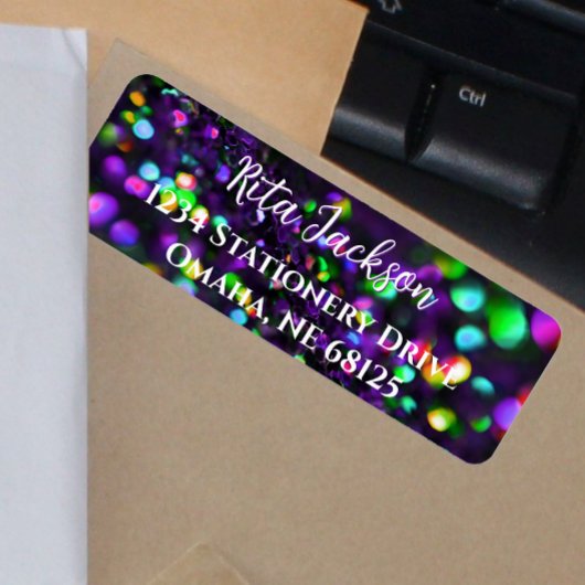 ダークパープルきらめく差出人住所ラベル ラベル