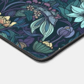 ダークパープルとティール(緑がかった色)フローラ パターン(の模様が)ある デスクマット (コーナー)