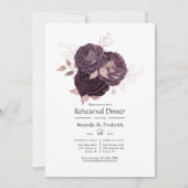 ダークパープルとバラ金ゴールドフローラリハーサルディナー 招待状 (正面)