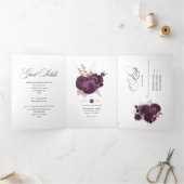 ダークパープルとバラ金ゴールド結婚フローラ 三つ折り招待状 (内部)
