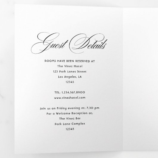 ダークパープルとバラ金ゴールド結婚フローラ 三つ折り招待状 (内部最初)