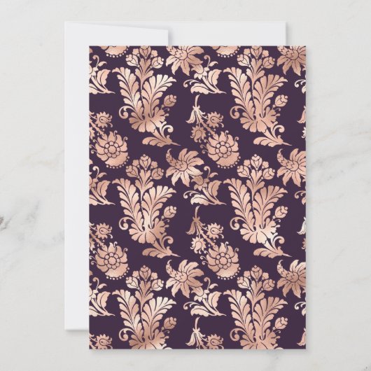 ダークパープルとバラ金ゴールド結婚フローラ 招待状 (裏面)