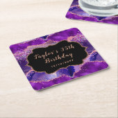 ダークパープルとピンクシークンズアゲート誕生日 スクエアペーパーコースター (アングル)