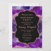 ダークパープルとピンクシークンズアゲート誕生日 招待状 (正面)