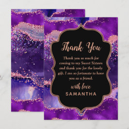 ダークパープルとピンクシークンズアゲートSweet sixteen サンキューカード