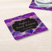 ダークパープルとピンクシークンズアゲートSweet sixteen スクエアペーパーコースター (アングル)