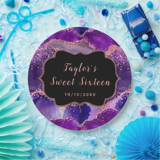 ダークパープルとピンクシークンズアゲートSweet sixteen ペーパープレート (パーティー)