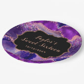 ダークパープルとピンクシークンズアゲートSweet sixteen ペーパープレート (アングル)