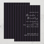 ダークパープルとブラックのストライプの結婚式 招待状 (正面/裏面)