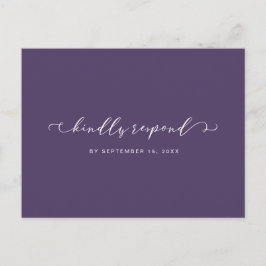 ダークパープルとホワイトの食事選択付き返信カード インビテーションポストカード