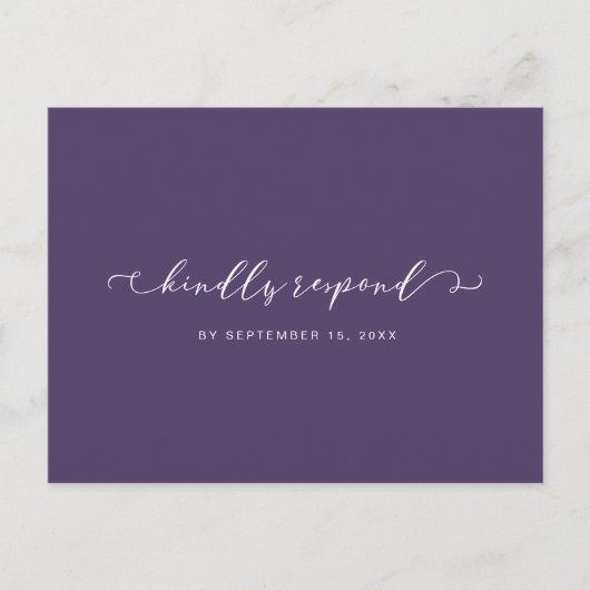 ダークパープルとホワイトの食事選択付き返信カード インビテーションポストカード (正面)