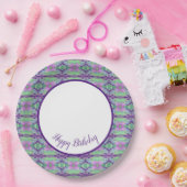 ダークパープルとライム紙誕生日プレート ペーパープレート (パーティー)