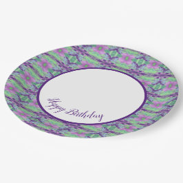 ダークパープルとライム紙誕生日プレート ペーパープレート