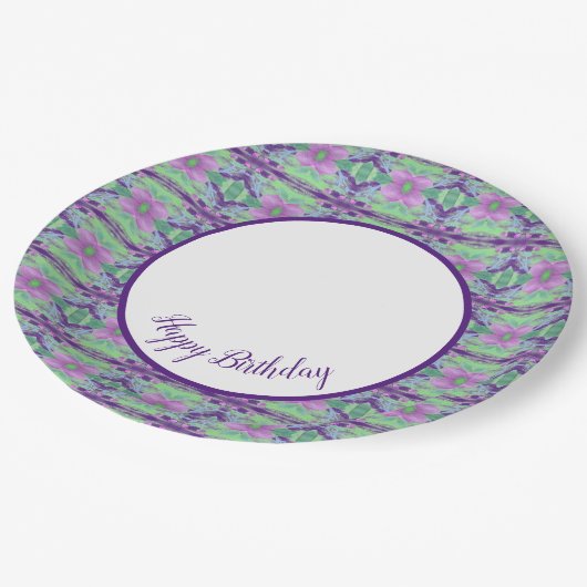 ダークパープルとライム紙誕生日プレート ペーパープレート (アングル)