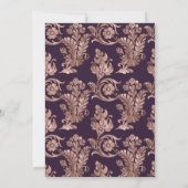 ダークパープルとローズゴールドの花モチーフのエンゲージメントパーティ 招待状 (裏面)