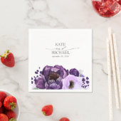 ダークパープルと薄紫パープルフローラ植物学 スタンダードカクテルナプキン (インサイチュ)