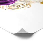 ダークパープルと金ゴールドエレガントフラワーバースデーパーティー ポスター (角)