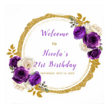 ダークパープルと金ゴールドエレガントフラワーバースデーパーティー