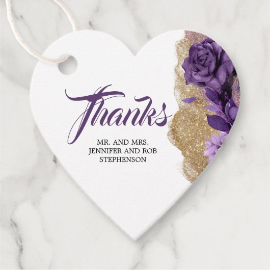 ダークパープルと金ゴールドグリッター結婚の感謝 フェイバータグ (正面)
