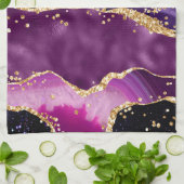 ダークパープルと金ゴールドグリッター続編アゲート キッチンタオル (折り畳み)