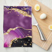 ダークパープルと金ゴールドグリッター続編アゲート キッチンタオル (四つ折り)