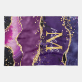 ダークパープルと金ゴールドグリッター続編アゲート キッチンタオル (横)