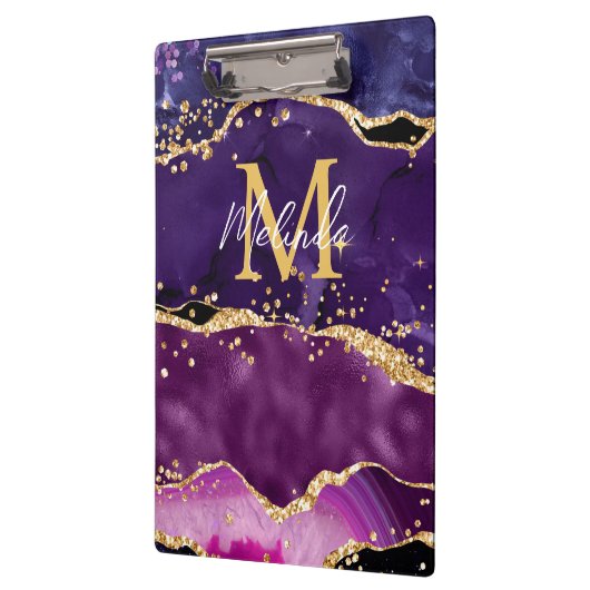 ダークパープルと金ゴールドグリッター続編アゲート クリップボード (左)