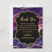 ダークパープルと金ゴールドシークンズアガテ誕生日 サンキューカード (正面)