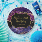 ダークパープルと金ゴールドシークンズアガテ誕生日 ペーパープレート (パーティー)