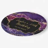 ダークパープルと金ゴールドシークンズアガテ誕生日 ペーパープレート (アングル)