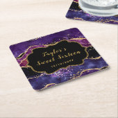 ダークパープルと金ゴールドシークンズアガートSweet sixteen スクエアペーパーコースター (アングル)