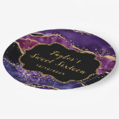 ダークパープルと金ゴールドシークンズアガートSweet sixteen ペーパープレート (アングル)