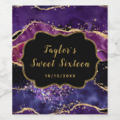 ダークパープルと金ゴールドシークンズアガートSweet sixteen ワインラベル (シングルラベル)