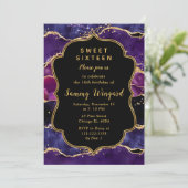 ダークパープルと金ゴールドシークンズアガートSweet sixteen 招待状 (スタンド正面)