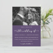 ダークパープルのウェディングカリグラフィーと写真 招待状 (スタンド正面)