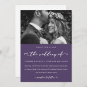 ダークパープルのウェディングカリグラフィーと写真 招待状 (正面/裏面)