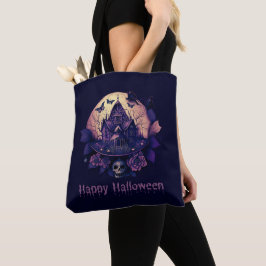 ダークパープルのゴシックハロウィンハウス トートバッグ