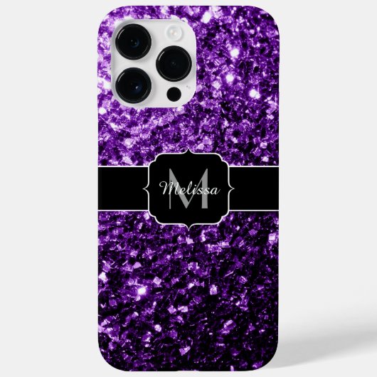 ダークパープルのスパンコール輝くモノグラム Case-Mate iPhoneケース (裏面)