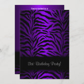ダークパープルのゼブラ 女性の21歳の誕生日パーティー 招待状 (正面/裏面)
