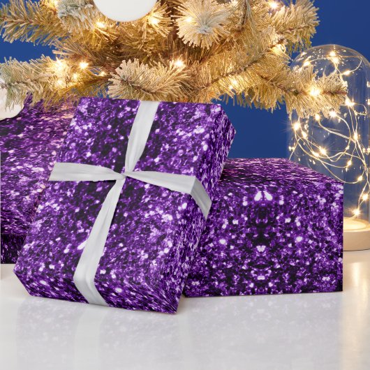ダークパープルのフェイクシャイニーグリッター スパークル ラッピングペーパー (クリスマス)
