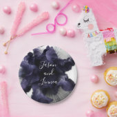 ダークパープルのミニマルな輝く透モダン明 ペーパープレート (パーティー)