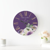 ダークパープルのロマンチックな水の色 ラージ壁時計 (ホーム)