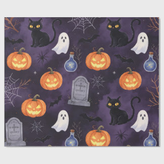 ダークパープルの不気味なハロウィン オイルペインティング ラッピングペーパー